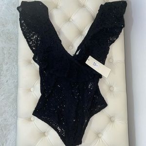 Black lace bodysuit-brand new from PLT